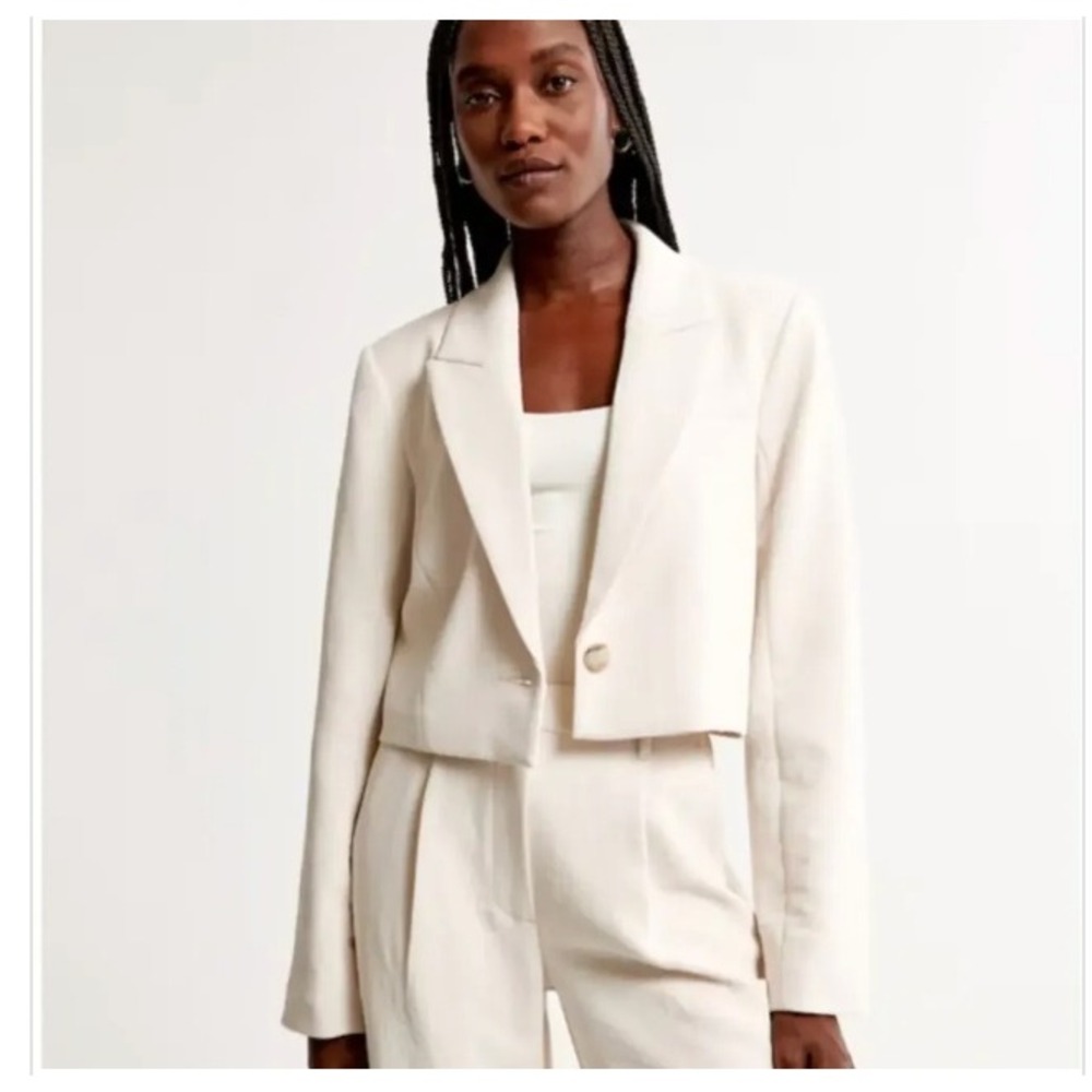 Abercrombie & Fitch White Cropped Blazer Single Button Tailored Jacket Size S